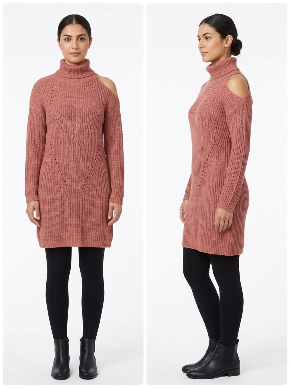 Moral Fiber Pink Cold Shoulder Turtleneck Knit Sweater Dress Women Size L
